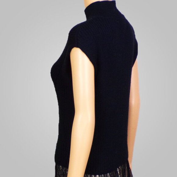 EXPRESS size S black knit short-sleeve turtle-neck pullover top cotton blend - Picture 8 of 16